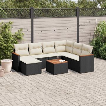 Set mobilier de grădină cu perne, 8 piese, negru, poliratan