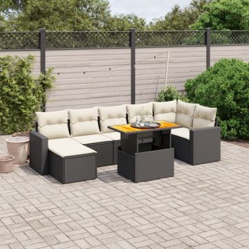 Set mobilier de grădină cu perne, 8 piese, negru, poliratan