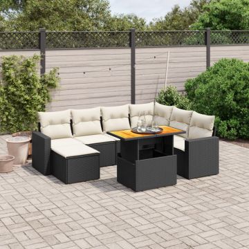 Set mobilier de grădină cu perne, 8 piese, negru, poliratan