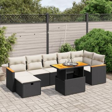 Set mobilier de grădină cu perne, 8 piese, negru, poliratan