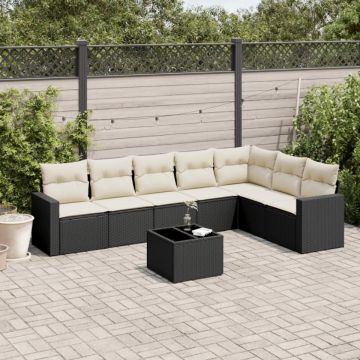 Set mobilier de grădină cu perne, 8 piese, negru, poliratan