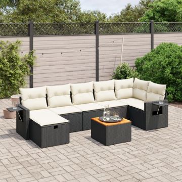 Set mobilier de grădină cu perne, 8 piese, negru, poliratan