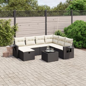 Set mobilier de grădină cu perne, 8 piese, negru, poliratan