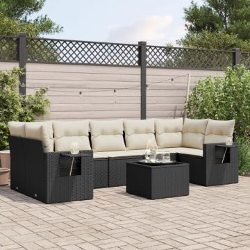 Set mobilier de grădină cu perne, 8 piese, negru, poliratan