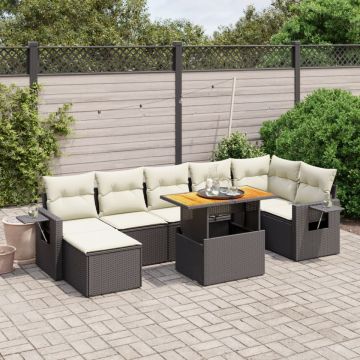 Set mobilier de grădină cu perne, 8 piese, negru, poliratan