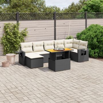 Set mobilier de grădină cu perne, 8 piese, negru, poliratan