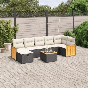 Set mobilier de grădină cu perne, 8 piese, negru, poliratan