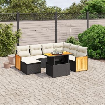 Set mobilier de grădină cu perne, 8 piese, negru, poliratan