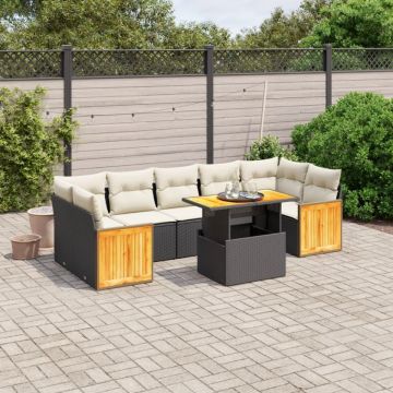 Set mobilier de grădină cu perne, 8 piese, negru, poliratan