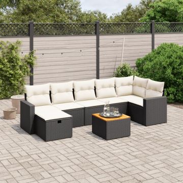 Set mobilier de grădină cu perne, 8 piese, negru, poliratan