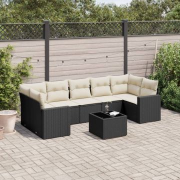 Set mobilier de grădină cu perne, 8 piese, negru, poliratan