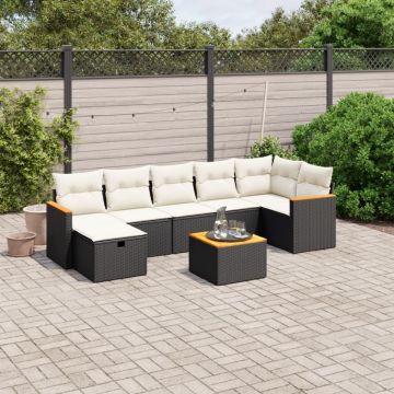 Set mobilier de grădină cu perne, 8 piese, negru, poliratan