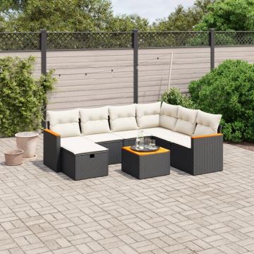 Set mobilier de grădină cu perne, 8 piese, negru, poliratan