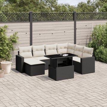 Set mobilier de grădină cu perne, 8 piese, negru, poliratan