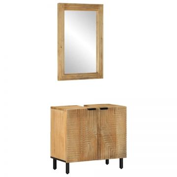 Set de mobilier de baie 2 piese din lemn masiv de mango maro