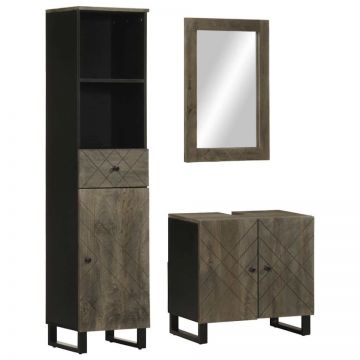 Set de mobilier de baie 3 piese din lemn masiv de mango negru