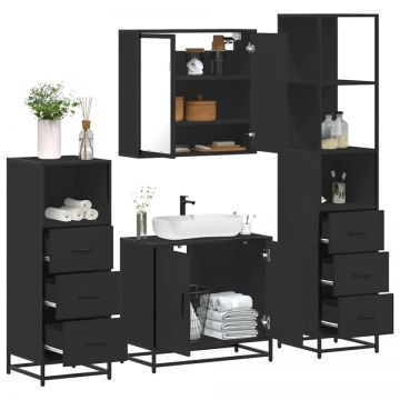 Set de mobilier de baie 4 piese Lemn negru prelucrat