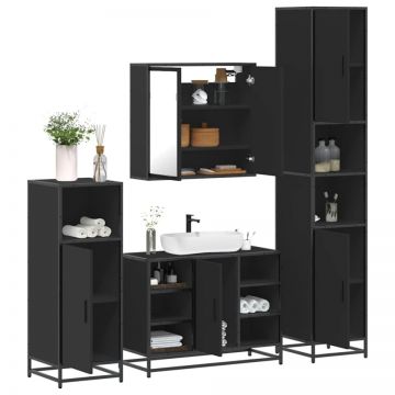 Set de mobilier de baie 4 piese Lemn negru prelucrat