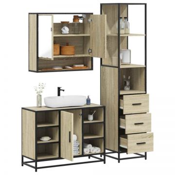 Set de mobilier de baie din 3 piese din lemn de stejar Sonoma