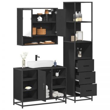 Set de mobilier de baie din 3 piese Lemn negru prelucrat