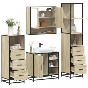 Set de mobilier de baie din 4 piese din lemn de stejar Sonoma