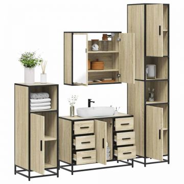 Set de mobilier de baie din 4 piese din lemn de stejar Sonoma