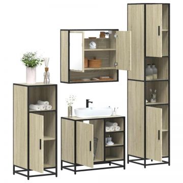 Set de mobilier de baie din 4 piese din lemn de stejar Sonoma