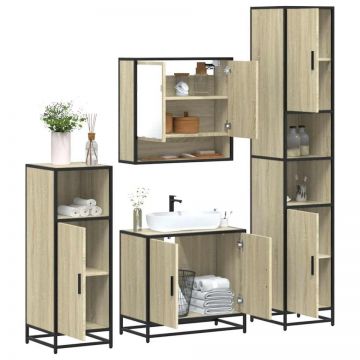 Set de mobilier de baie din 4 piese din lemn de stejar Sonoma