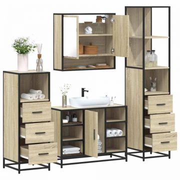 Set de mobilier de baie din 4 piese din lemn de stejar Sonoma