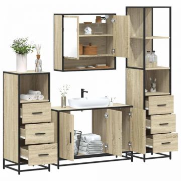 Set de mobilier de baie din 4 piese din lemn de stejar Sonoma