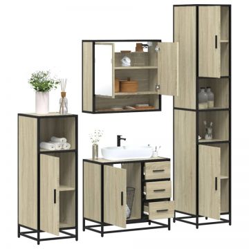 Set de mobilier de baie din 4 piese din lemn de stejar Sonoma