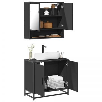 Set mobilier de baie, 2 piese, negru, lemn compozit