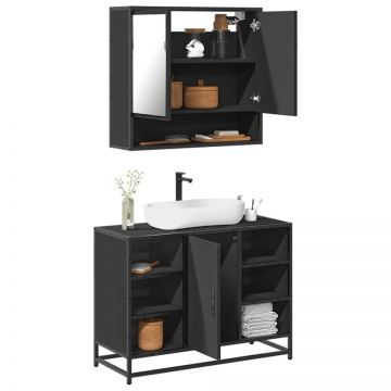 Set mobilier de baie, 2 piese, negru, lemn compozit