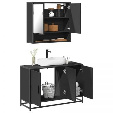 Set mobilier de baie, 2 piese, negru, lemn compozit