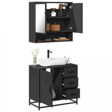 Set mobilier de baie, 2 piese, negru, lemn compozit