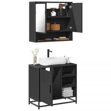 Set mobilier de baie, 2 piese, negru, lemn compozit