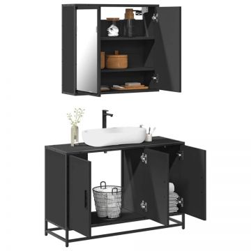 Set mobilier de baie, 2 piese, negru, lemn compozit