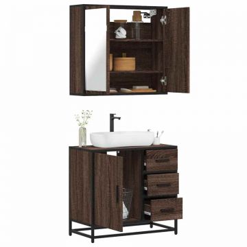 Set mobilier de baie, 2 piese, stejar maro, lemn prelucrat