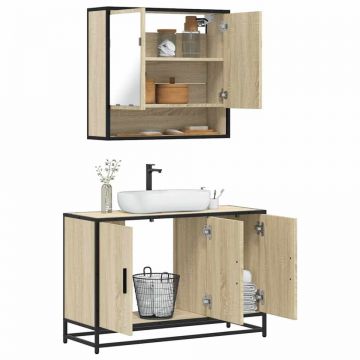 Set mobilier de baie, 2 piese, stejar sonoma, lemn prelucrat