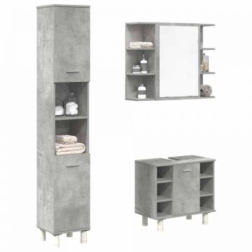 Set mobilier de baie, 3 piese, gri beton, lemn compozit