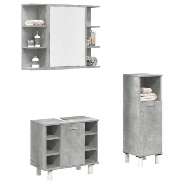 Set mobilier de baie, 3 piese, gri beton, lemn compozit