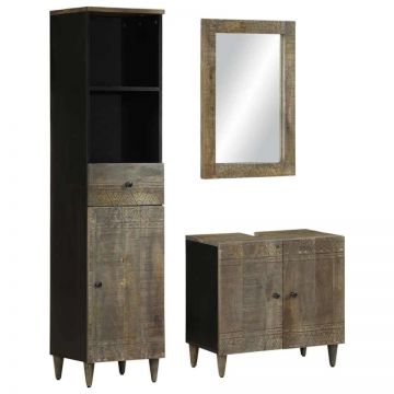 Set mobilier de baie, 3 piese, lemn masiv de mango