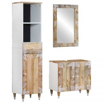 Set mobilier de baie, 3 piese, lemn masiv de mango