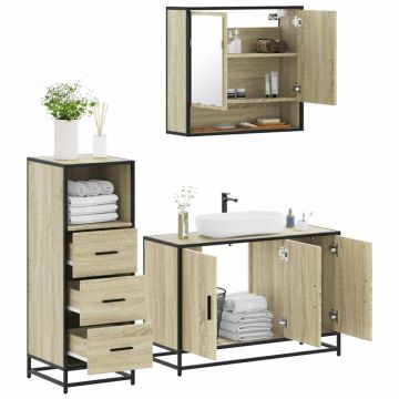 Set mobilier de baie, 3 piese, stejar sonoma, lemn prelucrat