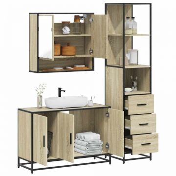 Set mobilier de baie, 3 piese, stejar sonoma, lemn prelucrat