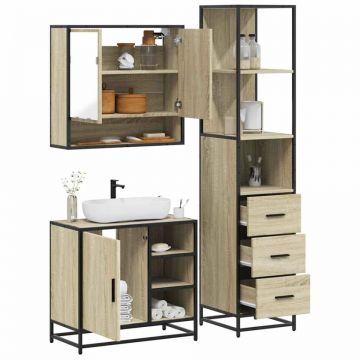 Set mobilier de baie, 3 piese, stejar sonoma, lemn prelucrat