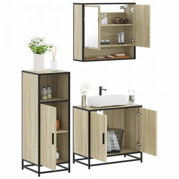 Set mobilier de baie, 3 piese, stejar sonoma, lemn prelucrat