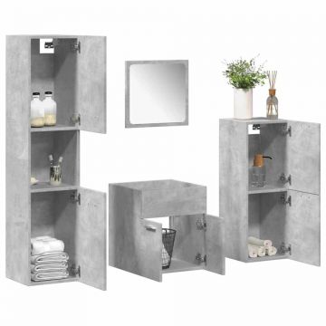 Set mobilier de baie, 4 piese, gri beton, lemn compozit