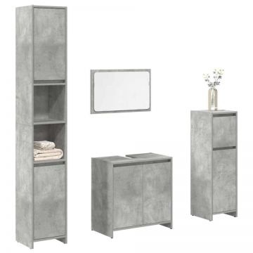 Set mobilier de baie, 4 piese, gri beton, lemn compozit