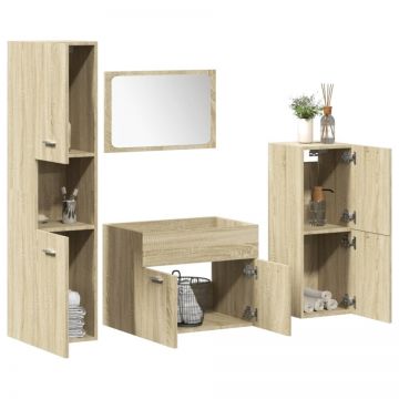 Set mobilier de baie, 4 piese, stejar sonoma, lemn prelucrat